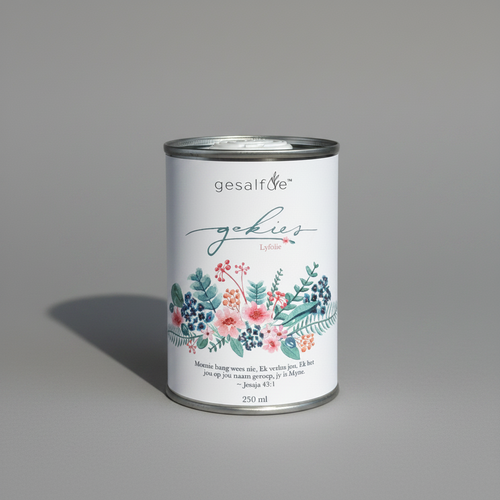 Body oil by Gesalfde in a decorative can, promoting skin nourishment and self-care.