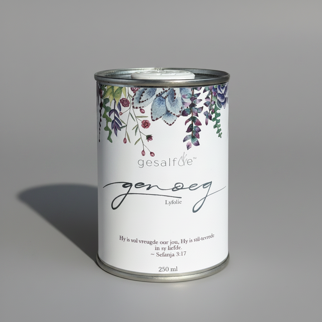 Body oil by Gesalfde in a decorative can, promoting skin nourishment and self-care.