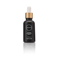 Black serum bottle with gold cap containing Caffeine Antioxidant serum on a white background