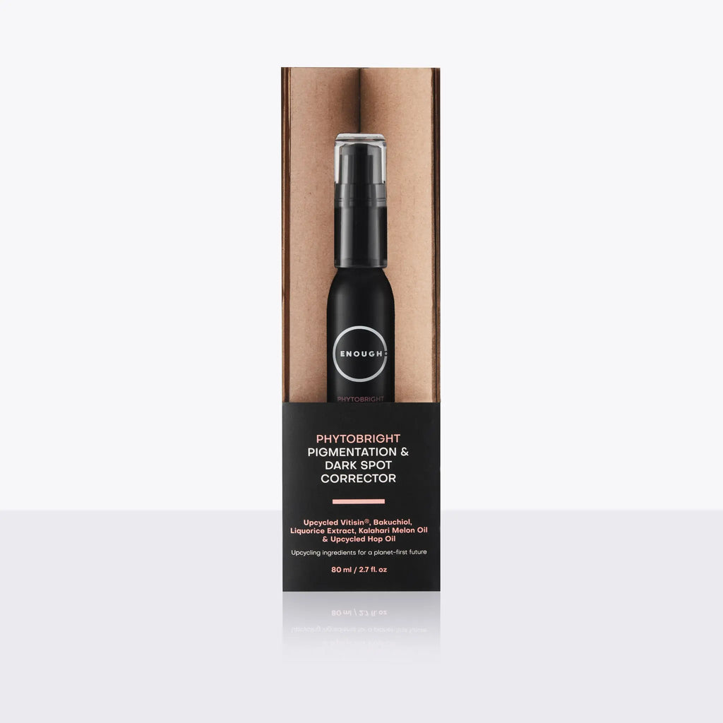 Black bottle containing Phytobright packaged in cardboard sleeve