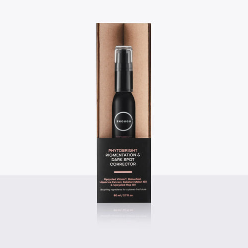 Black bottle containing Phytobright packaged in cardboard sleeve