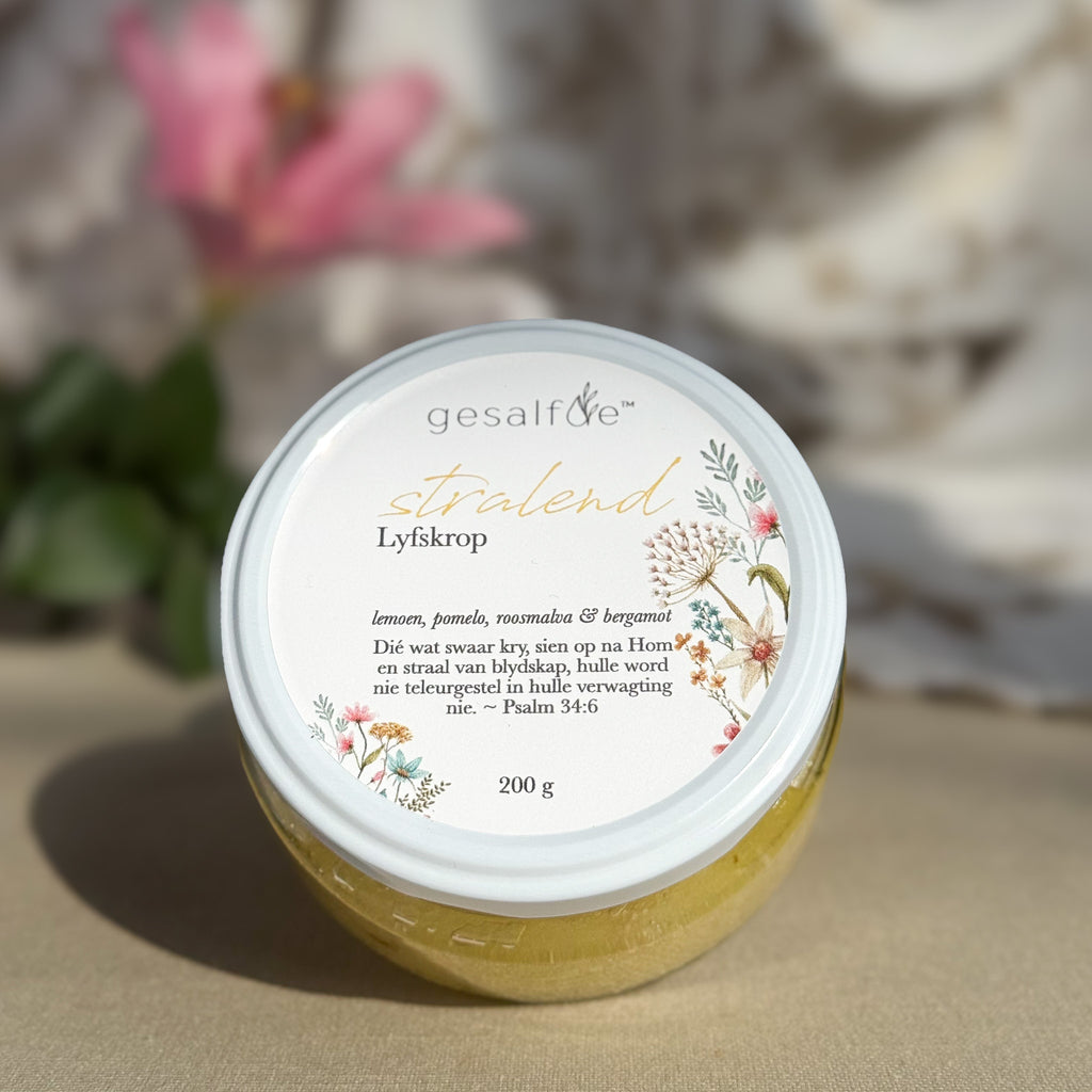 Body Scrub in glass jar with Epsom salts and essential oils