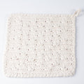 ECONIQUE Papyrus all natural cotton and silk washcloth in off-white, flat lay on white background showing crochet bamboo-stitch pattern and hanging loop